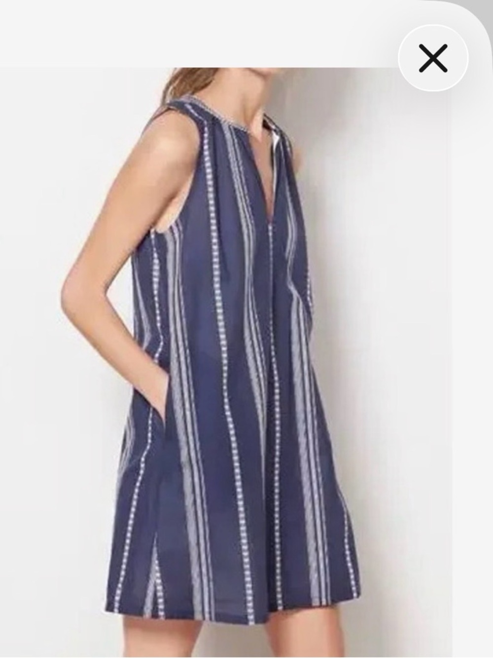 Evereve Kylie Shift Dress Small Blue White Stripe Sleeveless Cotton Pockets EUC